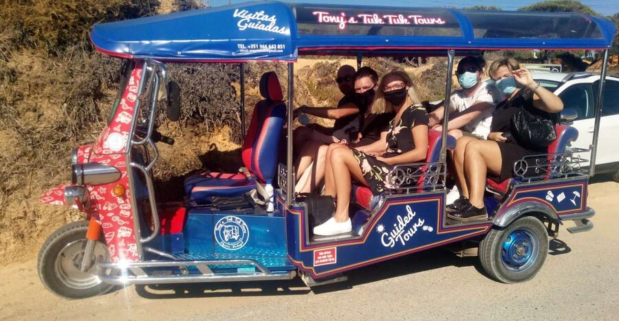 Albufeira: Benagil Caves & Senhora da Rocha Tour by Tuk Tuk - Riding the open-sided tuk tuk along the cliffs