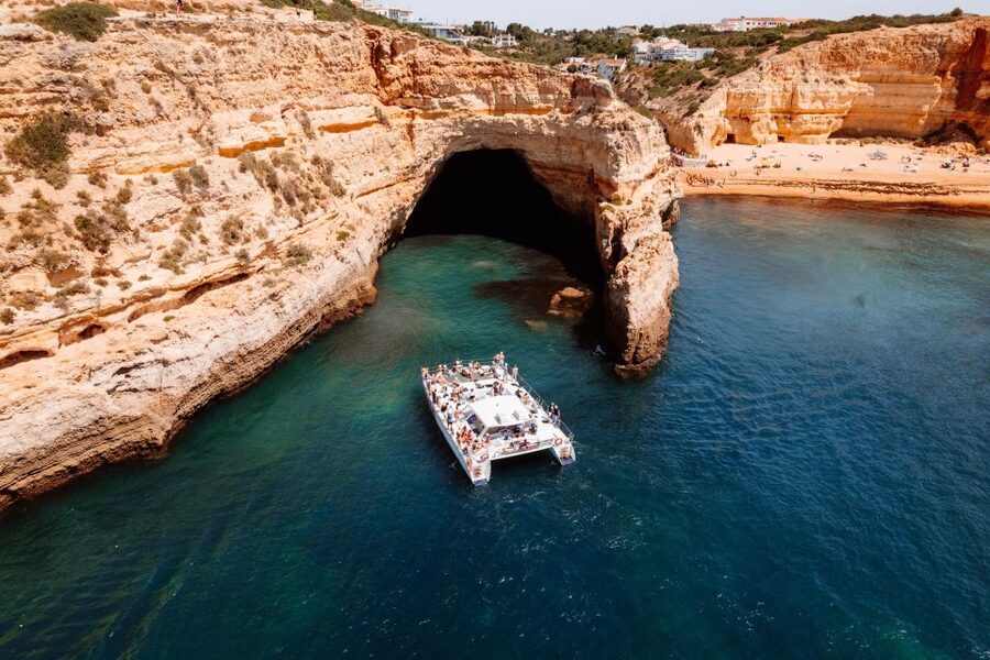 Albufeira: Caves and Coastline Catamaran Cruise to Benagil - Leaving Albufeira Marina and finding your place