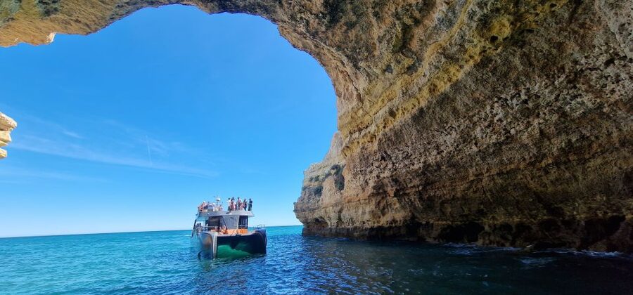Albufeira: Coastline and Benagil Caves Tour by Catamaran - Leaving Albufeira Marina near Gate 3