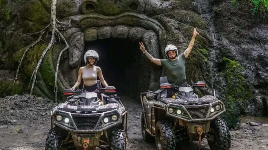 Bali: Waterfall Gorilla Cave ATV & Ubud Rafting Trip & Lunch - From the river to the Kingkong Cave ATV route
