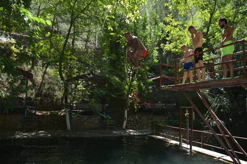 From Alanya: Jeep Safari with Lunch, Dim River & Cave - Waterfalls, canyon, fishing, and the aqua slide