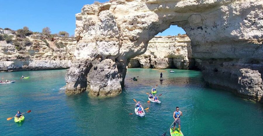 From Albufeira: Benagil Hidden Caves Tour by Kayak - Seeing Benagil Cave from the boat