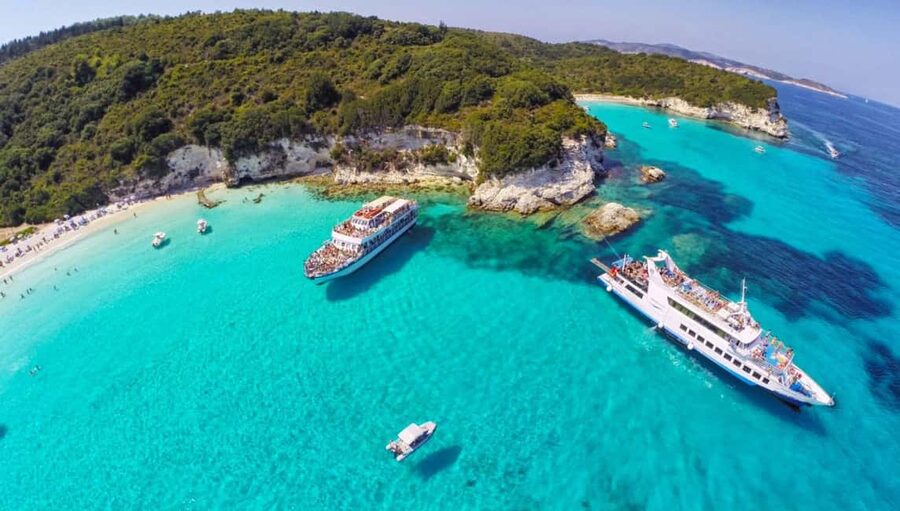 From Corfu Island: Antipaxos & Paxos Blue Caves Boat Cruise - Lakka: two hours in a small Paxos harbor