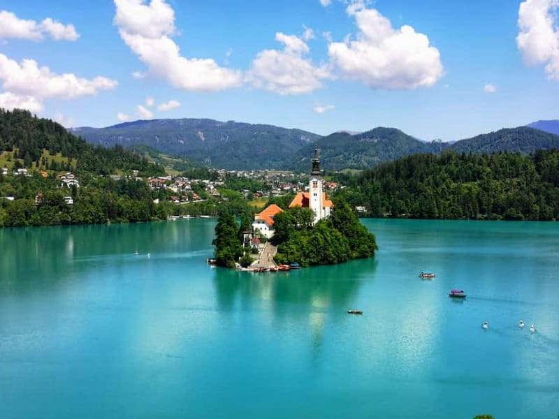 From Ljubljana: Lake Bled, Postojna Cave and Predjama Castle - Lake Bled from the castle cliff to the island