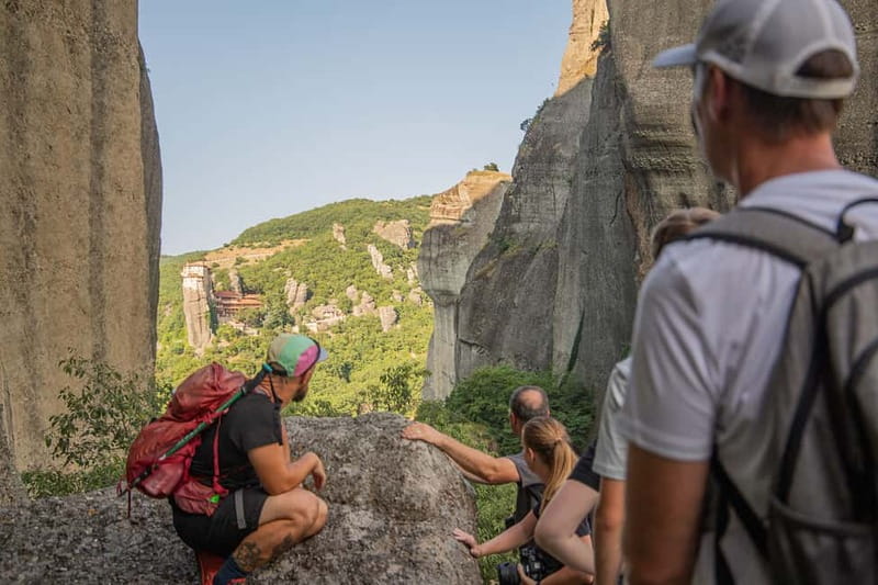 From Meteora: Hidden Hermit Caves Sunset Hiking Tour - Reaching the Holy Spirit cave chapel