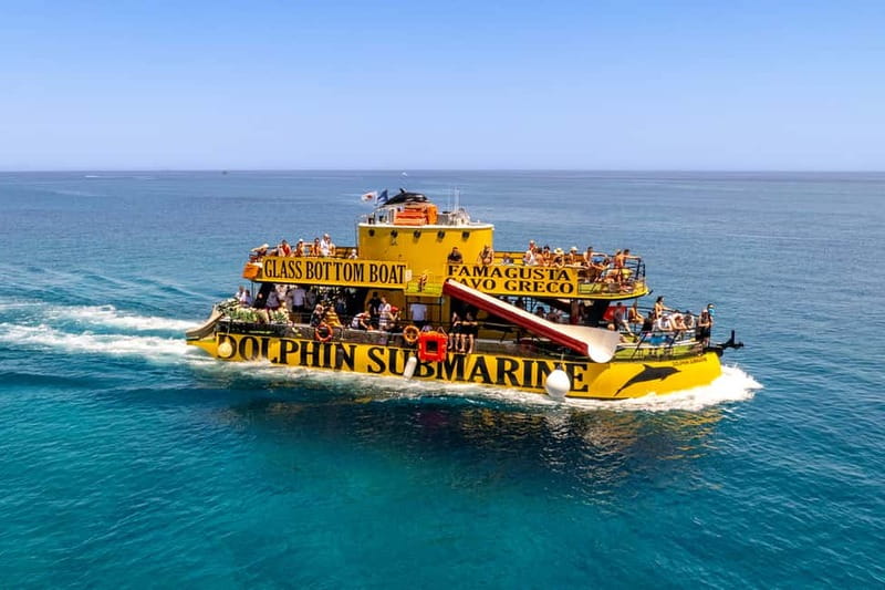 From Protaras: Cruise to Blue Lagoon, Turtle Cove & Sea Cave - Leaving Protaras Pier and viewing Famagusta