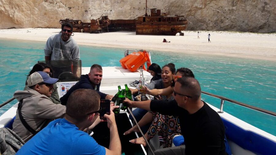 From St.Nikolaos: Boat Cruise to Navagio Beach & Blue Caves - Approaching Navagio Beach by speedboat