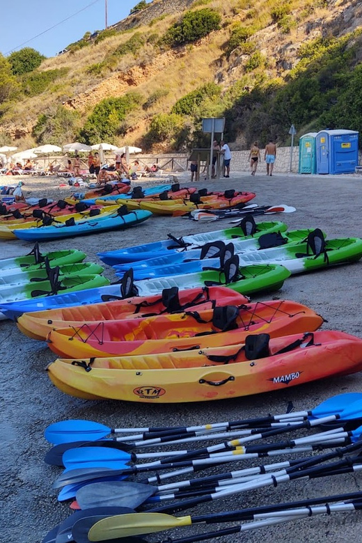 kayak route in granadella javea cave llop marí,cala en caló - Paddling toward Cova del Llop Marí