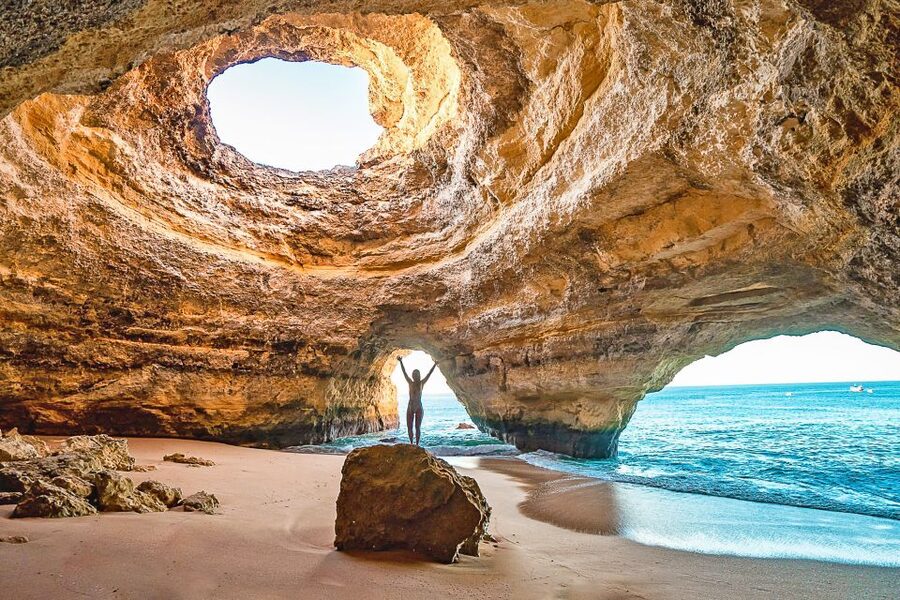 Portimão: Carvalho & Marinha Beach, Benagil Cave Boat Tour - Entering Benagil Cave by boat