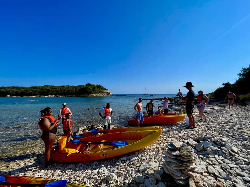 Pula: Cave, Canyon and Island Kayak Tour Snorkel&Explore - Starting at Ambrela Beach with a short safety briefing