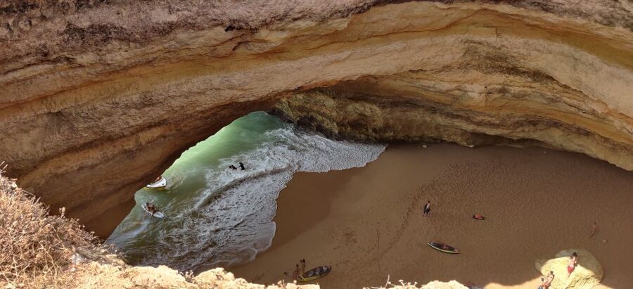 Quarteira: Benagil Cave Guided Catamaran Day Cruise & Drink - From Vilamoura Marina to the open Algarve coast