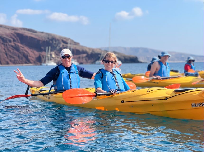 Santorini: Sea Caves Kayak Trip with Snorkeling and Picnic - White Beach and the cliff-jumping choice