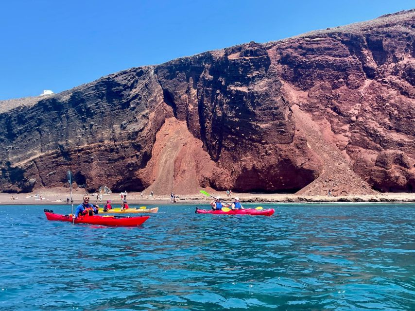 Santorini: South Sea Kayaking Tour with Sea Caves and Picnic - Red Beach from the water