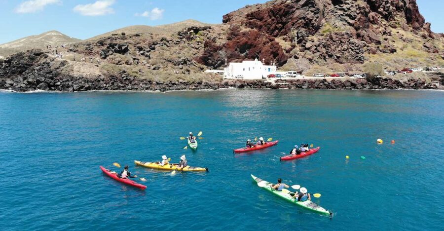 Santorini: South Sea Kayaking Tour with Sea Caves and Picnic - Kambia Beach and the open-water paddle
