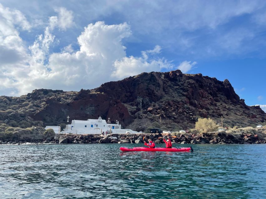 Santorini: South Sea Kayaking Tour with Sea Caves and Picnic - White Beach, snorkeling, and the picnic