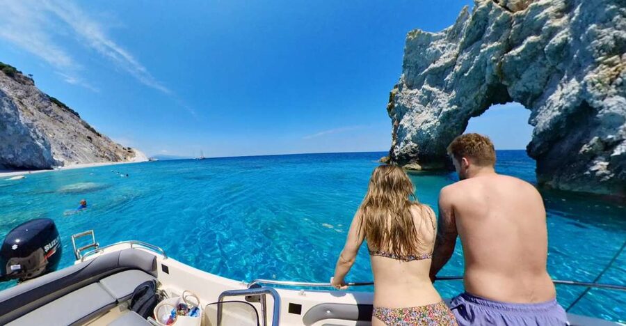 Skiathos: Private Lalaria Beach and Caves Speedboat Tour - The first speedboat run and secret swimming stop