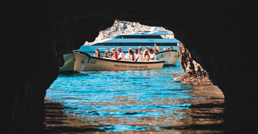 Split: Blue Cave and 5 Islands Tour - Entering the Blue Cave on Biševo