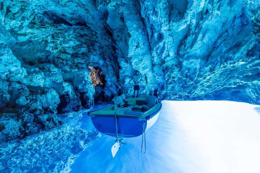 Split: Blue Cave & Hvar Small-Group Speedboat Tour - Entering the Blue Cave on Biševo