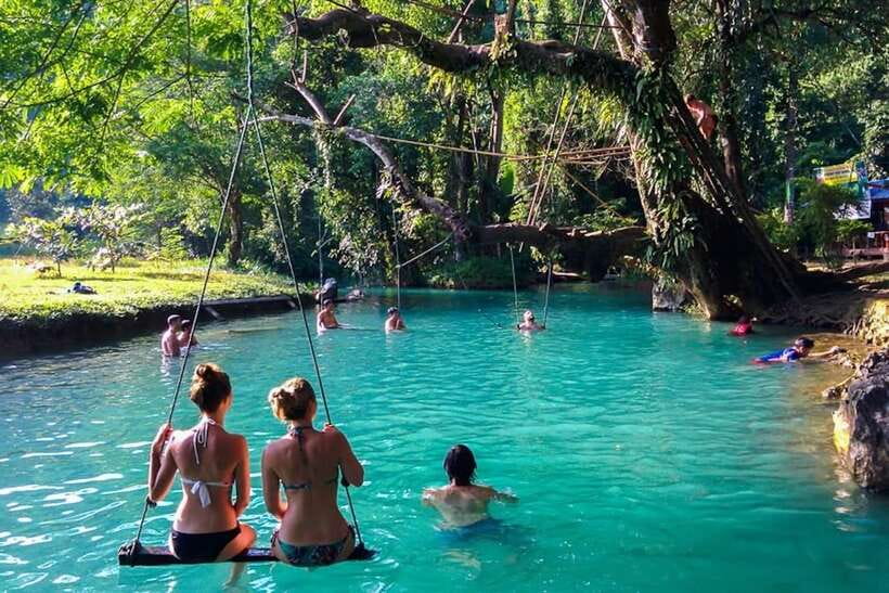 Vang Vieng: Kayaking & Cave Tubing with Zip Line/Blue Lagoon - Kayaking the Nam Song beyond Vang Vieng